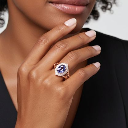 Sotiya Halo Oval Cut Coffee Engagement Ring Sterling Silver-Sotiya