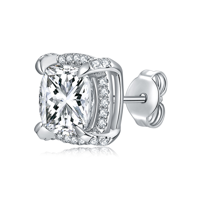 Sotiya Halo Cushion Cut Moissanite Stud Earrings Sterling Silver-Sotiya