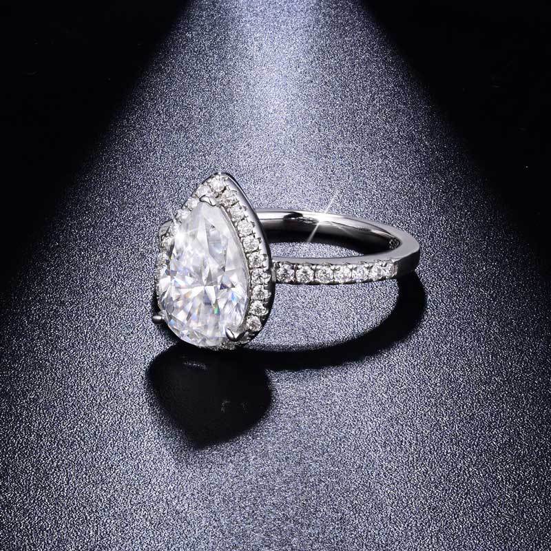Sotiya Halo Pear Cut Moissanite Engagement Ring Sterling Silver-Sotiya