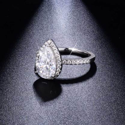 Sotiya Halo Pear Cut Moissanite Engagement Ring Sterling Silver-Sotiya