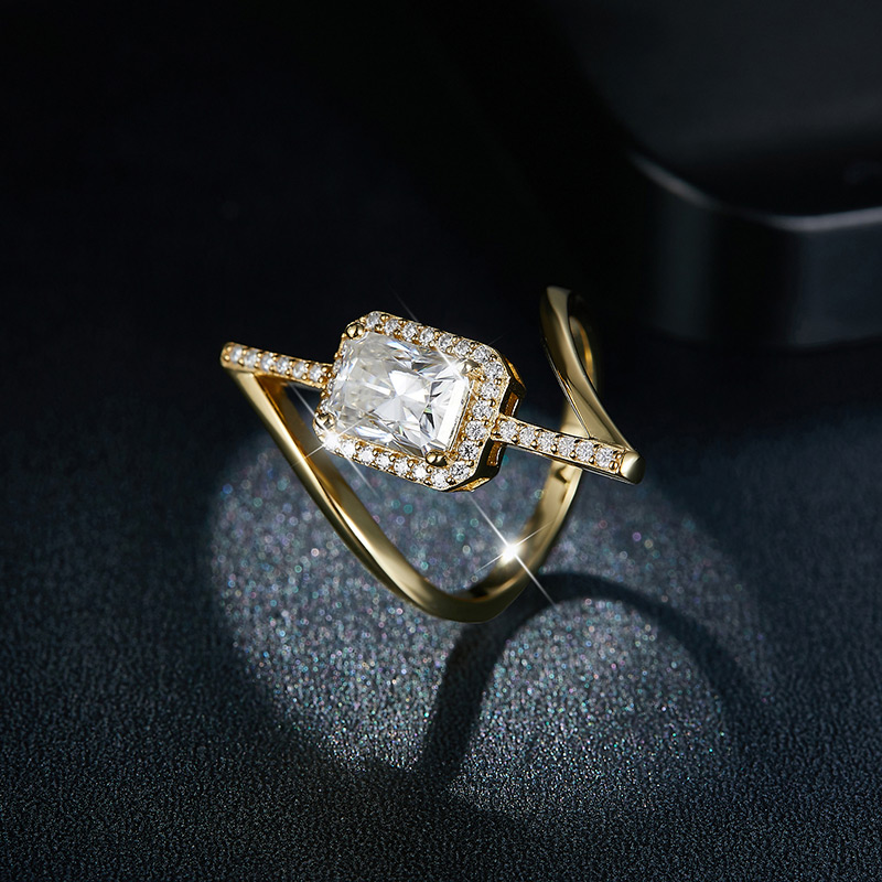 Sotiya Bypass Halo Radiant Cut Moissanite Cocktail Ring Sterling Silver-Sotiya