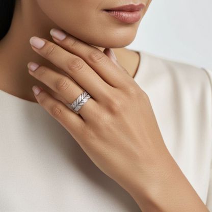 Sotiya Feather Design Unisex Coffee Chevron Band Ring Sterling Silver-Sotiya