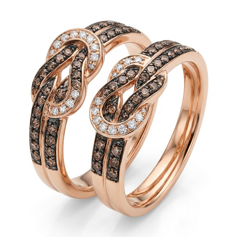 Sotiya Intertwined Infinity Knot Round Cut Coffee Couple Rings Sterling Silver-Sotiya