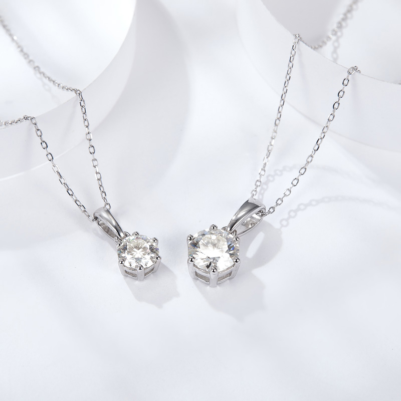 Sotiya Classic Six Prong Solitaire Round Cut Moissanite Necklace Sterling Silver-Sotiya