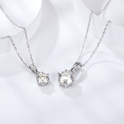 Sotiya Classic Six Prong Solitaire Round Cut Moissanite Necklace Sterling Silver-Sotiya