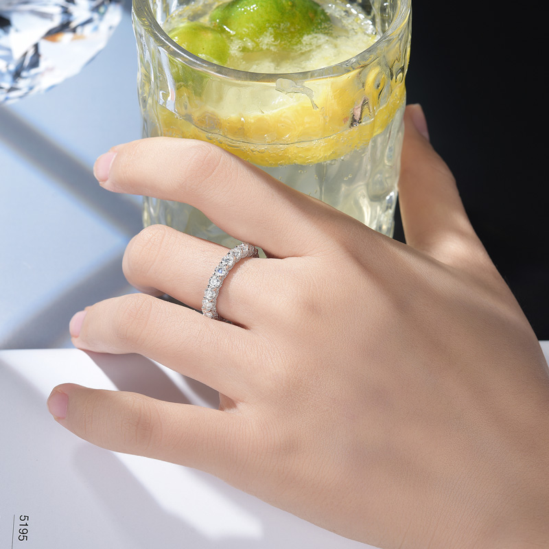 Sotiya Round Cut Three Sided Pave Moissanite Eternity Ring Sterling Silver-Sotiya