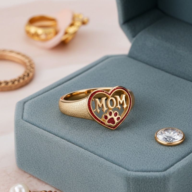 Sotiya Best Buds Comic Dog Paw Inspired Love MOM Ring Sterling Silver-Sotiya