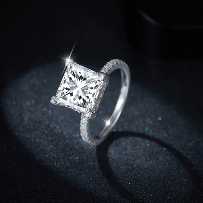 Sotiya Hidden Halo Princess Cut Moissanite Engagement Ring Sterling Silver-Sotiya