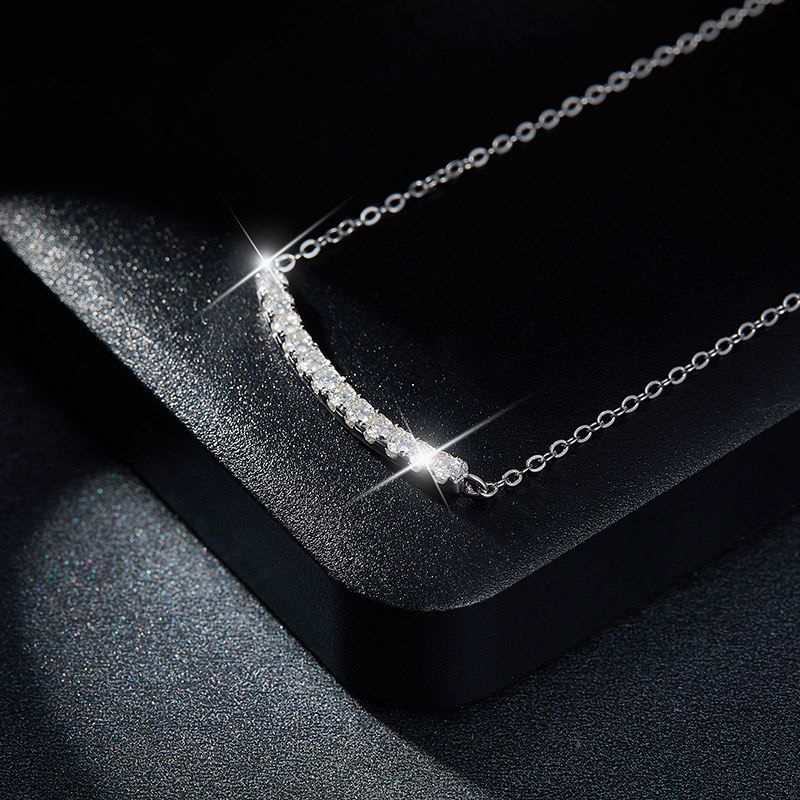 Sotiya Tiny Pave Round Cut Moissanite Curve Bar Necklace Sterling Silver-Sotiya