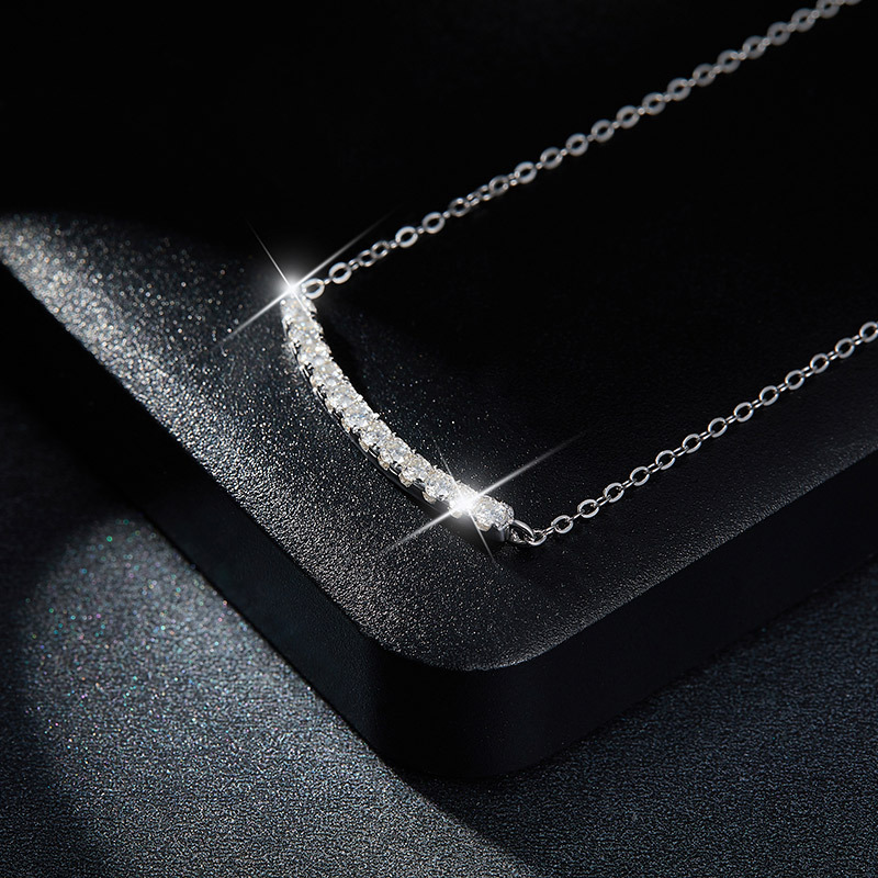 Sotiya Tiny Pave Round Cut Moissanite Curve Bar Necklace Sterling Silver-Sotiya