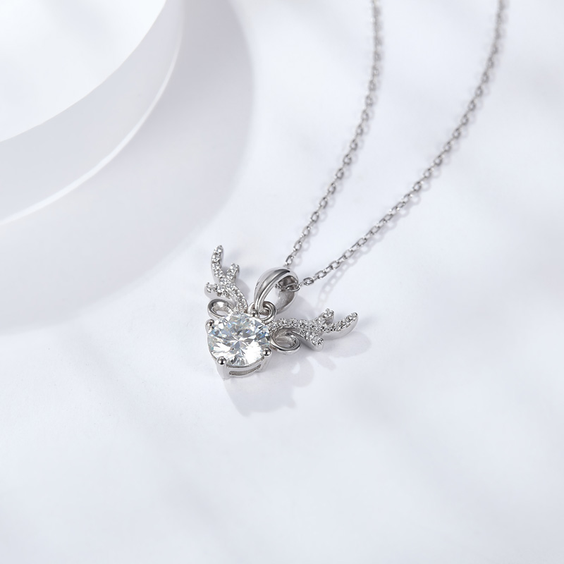 Sotiya Antlers Round Cut Moissanite Necklace Sterling Silver-Sotiya