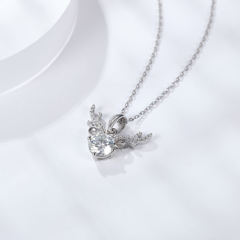 Sotiya Antlers Round Cut Moissanite Necklace Sterling Silver-Sotiya