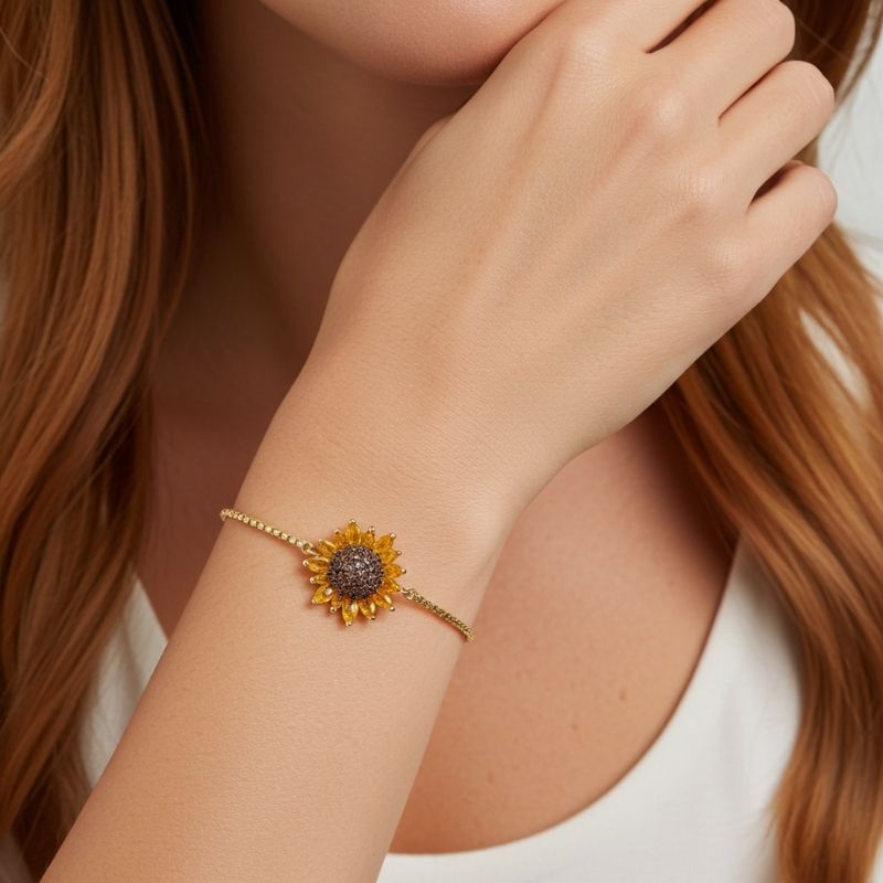 Sotiya Artist Collection Citrine and Coffee Sunflower Bolo Bracelet Sterling Silver