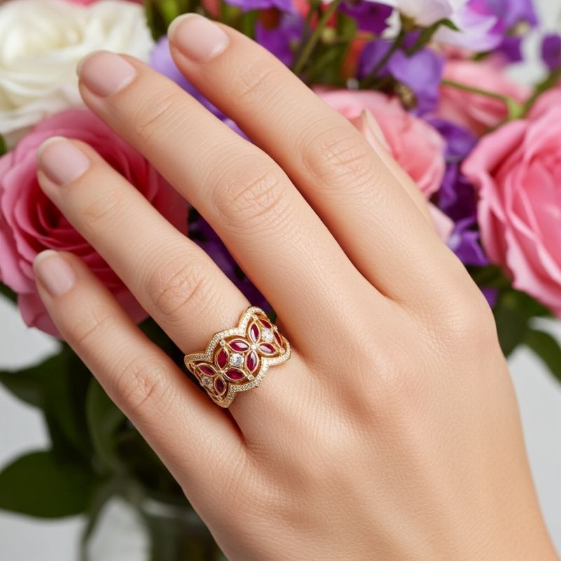 Sotiya Round and Marquise Cut Flower Ring Sterling Silver-Sotiya