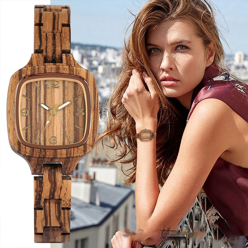 Sotiya Zebra and Maple Square Case Black Digital Face Women's Wooden Watch-Sotiya