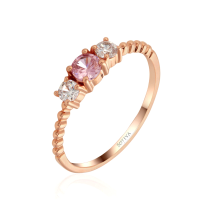 Sotiya Three Stone Rose Gold Tone Promise Ring Sterling Silver