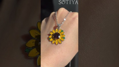 Sotiya Artist Collection Famous Painting Sunflower Enamel Round Cut Coffee Necklace Sterling Silver