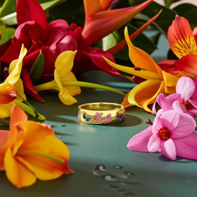 Sotiya Hot Pink and Blue Sapphire Butterfly Cigar Women's Wedding Ring Sterling Silver-Sotiya