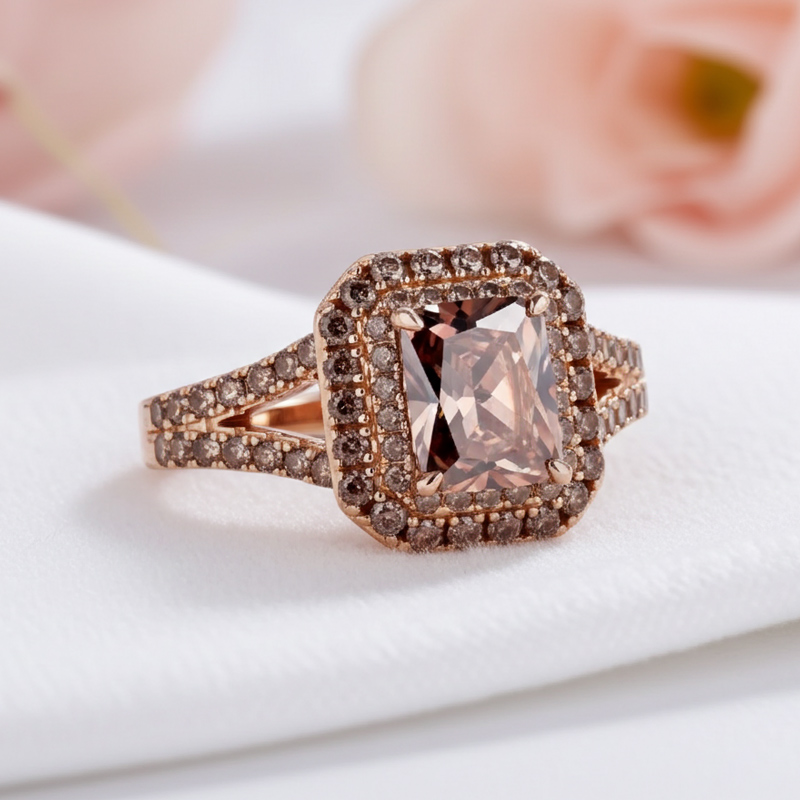 Sotiya Double Halo Radiant Cut Chocolate Engagement Ring Sterling Silver