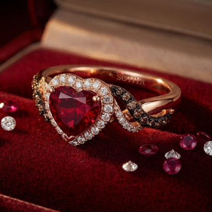 Sotiya Two Tone Twist Shank Halo Heart Cut Coffee Engagement Ring Sterling Silver-Sotiya