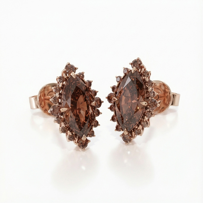 Sotiya Halo Marquise Cut Coffee Stud Earrings Sterling Silver-Sotiya