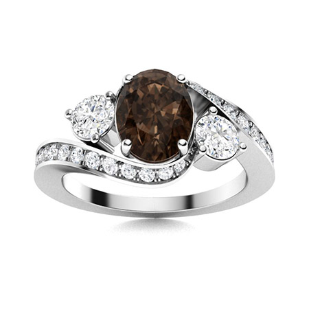 Sotiya Bypass Three Stone Coffee Oval Cut Engagement Ring Sterling Silver-Sotiya