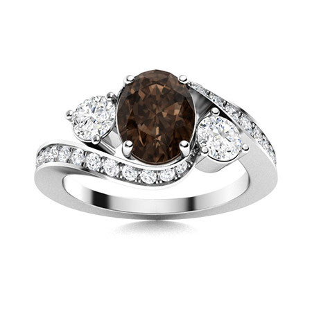 Sotiya Bypass Three Stone Coffee Oval Cut Engagement Ring Sterling Silver-Sotiya