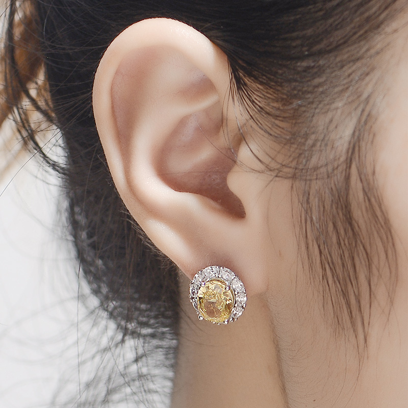 Sotiya Halo Oval Cut Stud Earrings High-carbon Zircon Sterling Silver-Sotiya