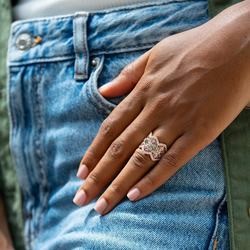 Sotiya Marquise Cut Flower Ring Band Sterling Silver-Sotiya