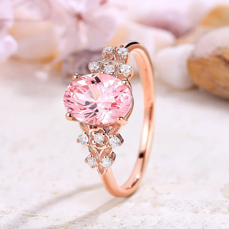 Sotiya Floral Sidestones Pink Oval Fantasy Starbrite Cut Engagement Ring Sterling Silver-Sotiya