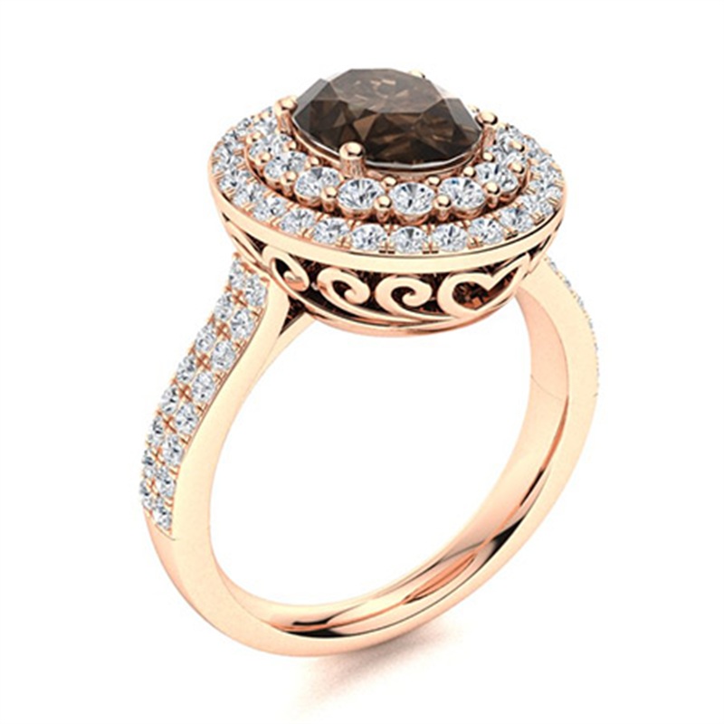 Sotiya Double Halo Coffee Oval Cut Engagement Ring Sterling Silver