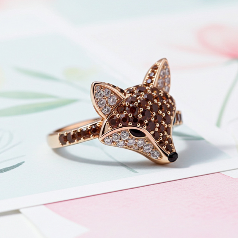 Sotiya Animal City Fox Design Coffee Cocktail Ring-Sotiya