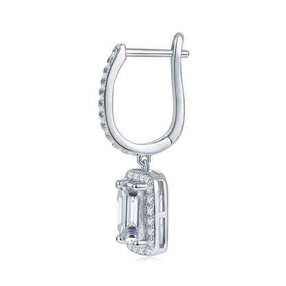 Sotiya Halo Emerald Cut Moissanite Drop Earrings Sterling Silver-Sotiya