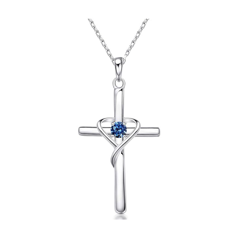 Sotiya 12 Birthstones Intertwined Cross Necklace Sterling Silver-Sotiya