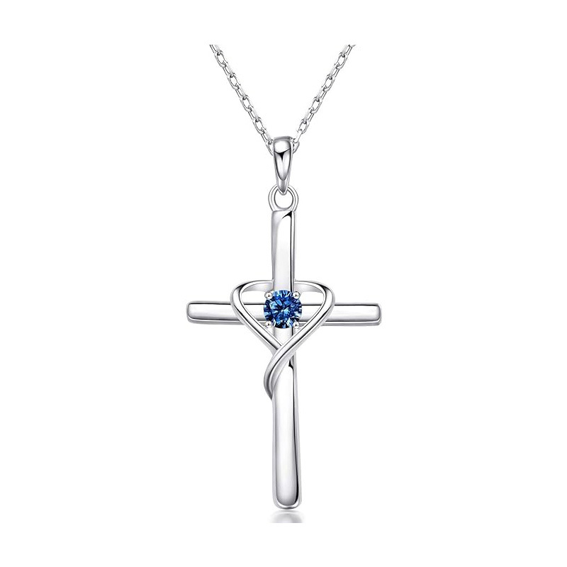 Sotiya 12 Birthstones Intertwined Cross Necklace Sterling Silver-Sotiya