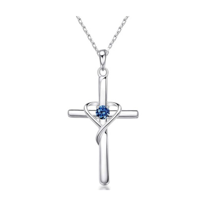 Sotiya 12 Birthstones Intertwined Cross Necklace Sterling Silver-Sotiya