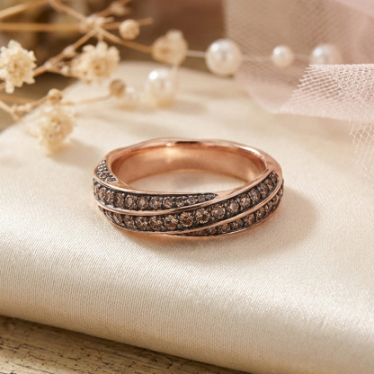 Sotiya Twill Round Cut Coffee Women's Wedding Ring Sterling Silver-Sotiya