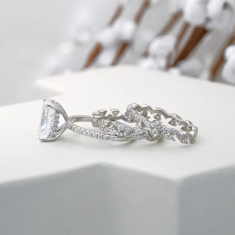 Sotiya Radiant Cut Art Deco Wedding Bridal Ring Set High-carbon Zircon Sterling Silver-Sotiya