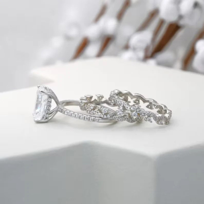 Sotiya Radiant Cut Art Deco Wedding Bridal Ring Set High-carbon Zircon Sterling Silver-Sotiya