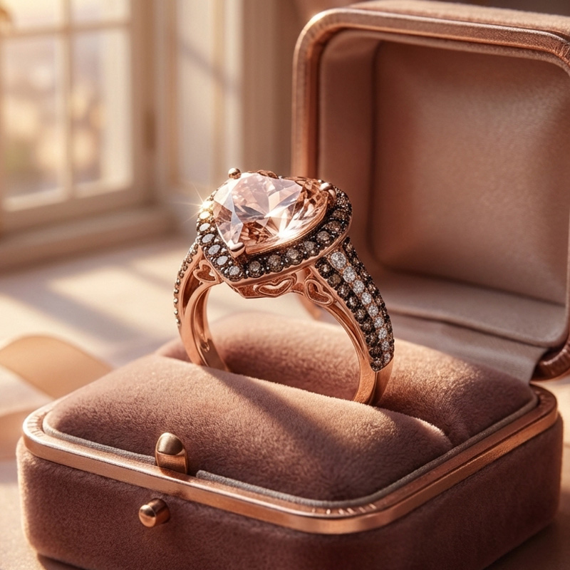 Sotiya Halo Synthetic Morganite Heart Cut Coffee Engagement Ring Sterling Silver-Sotiya