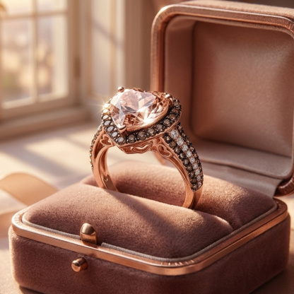 Sotiya Halo Synthetic Morganite Heart Cut Coffee Engagement Ring Sterling Silver-Sotiya