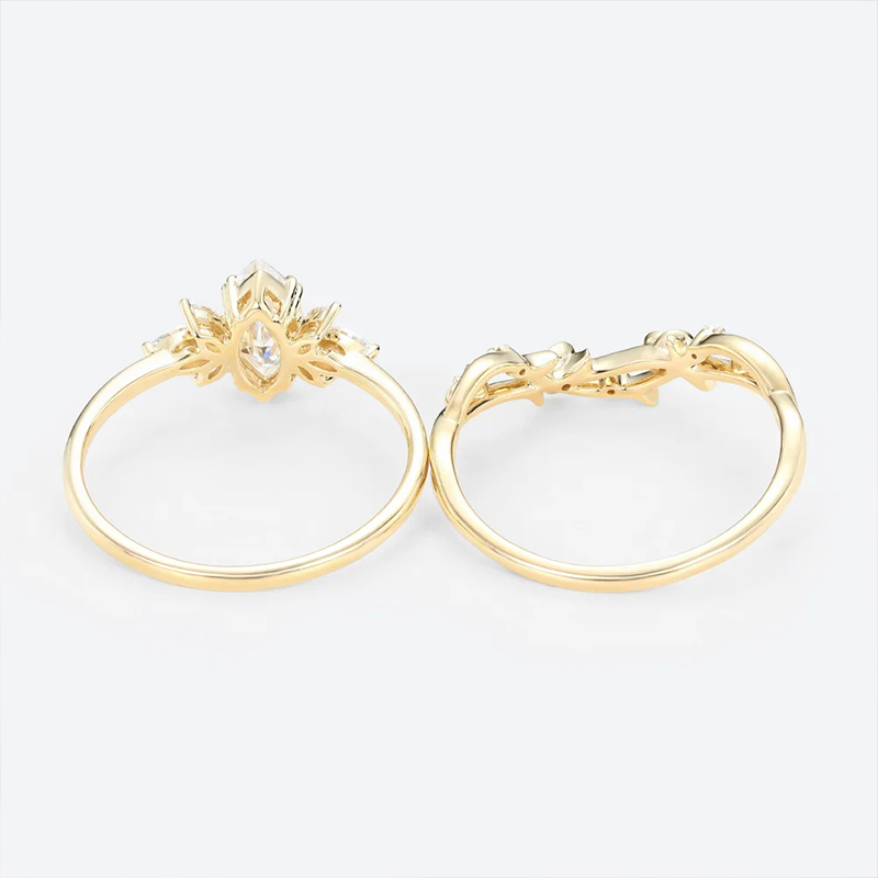 Sotiya Vintage Floral Marquise Cut Wedding Bridal Ring Set Sterling Silver-Sotiya