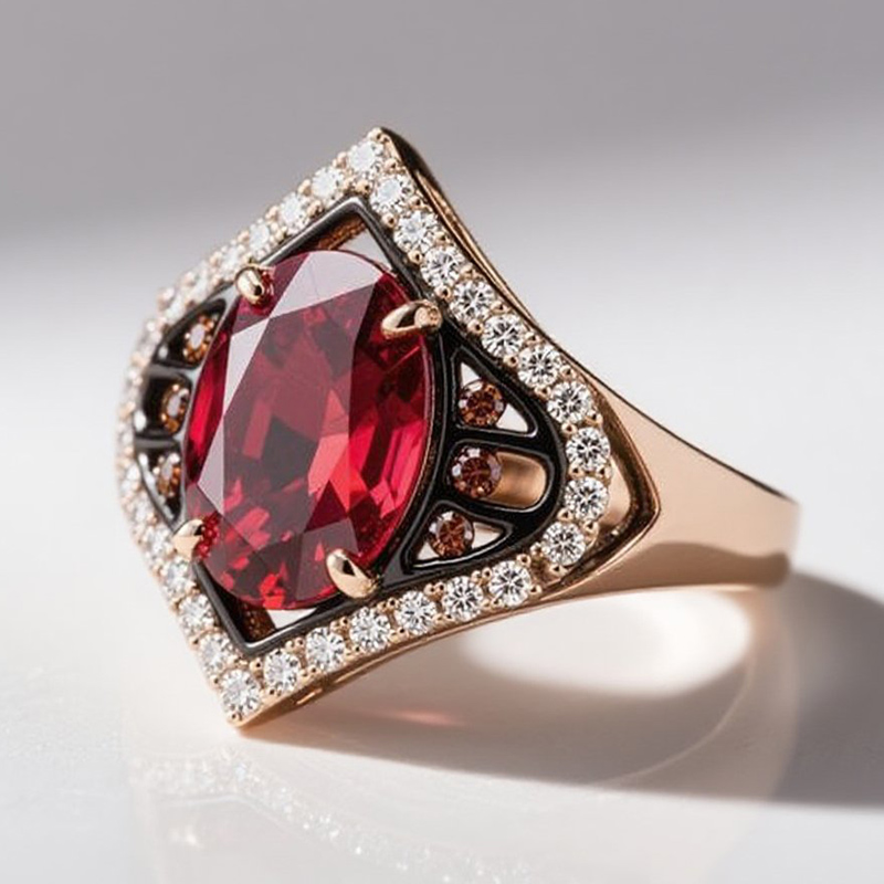 Sotiya Two Tone Unique Halo Oval Cut Coffee Engagement Ring Sterling Silver-Sotiya