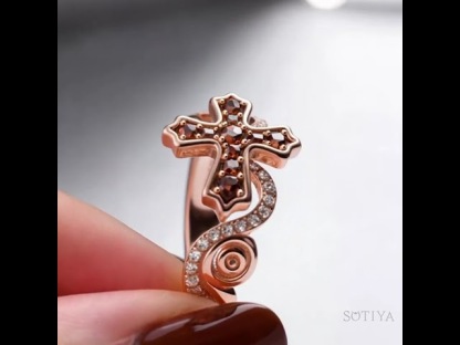 Sotiya Cross Design Round Cut Coffee Cocktail Ring Sterling Silver