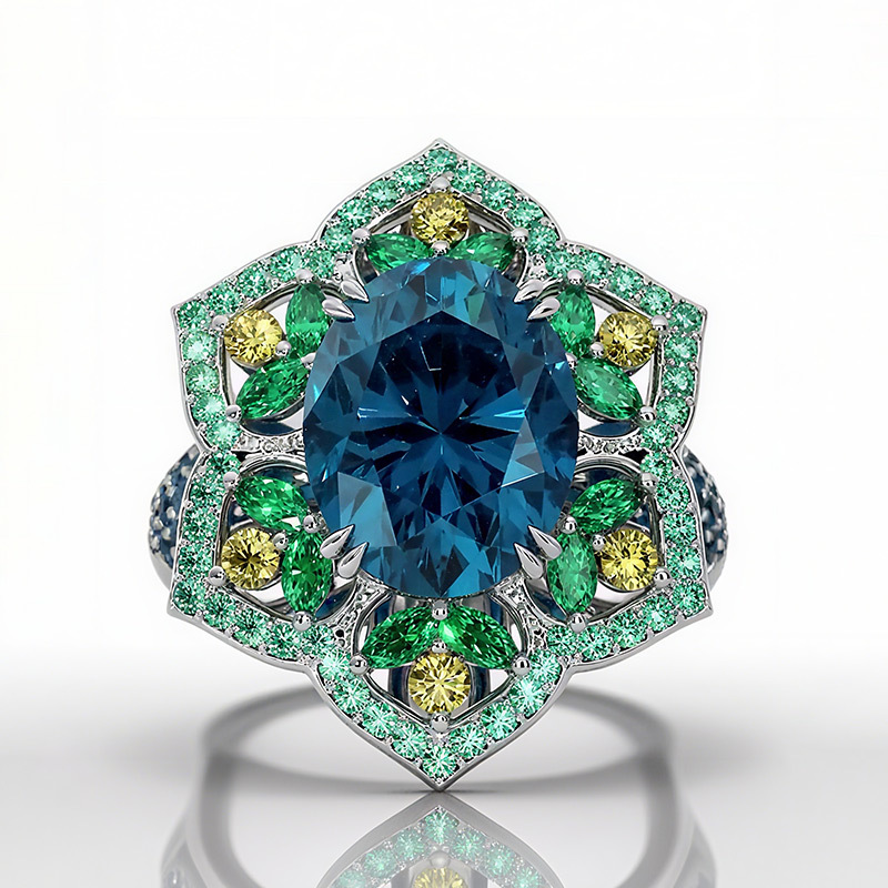 Sotiya Floral Halo Oval Cut Vintage Engagement Ring Sterling Silver-Sotiya