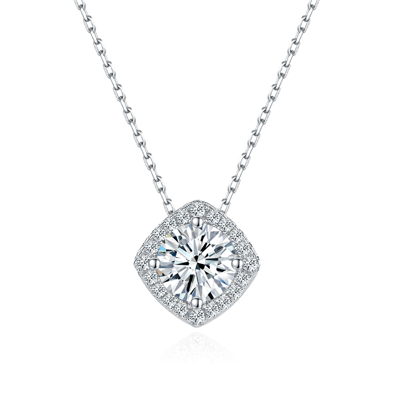 Sotiya Halo Round Cut Moissanite Necklace Sterling Silver-Sotiya