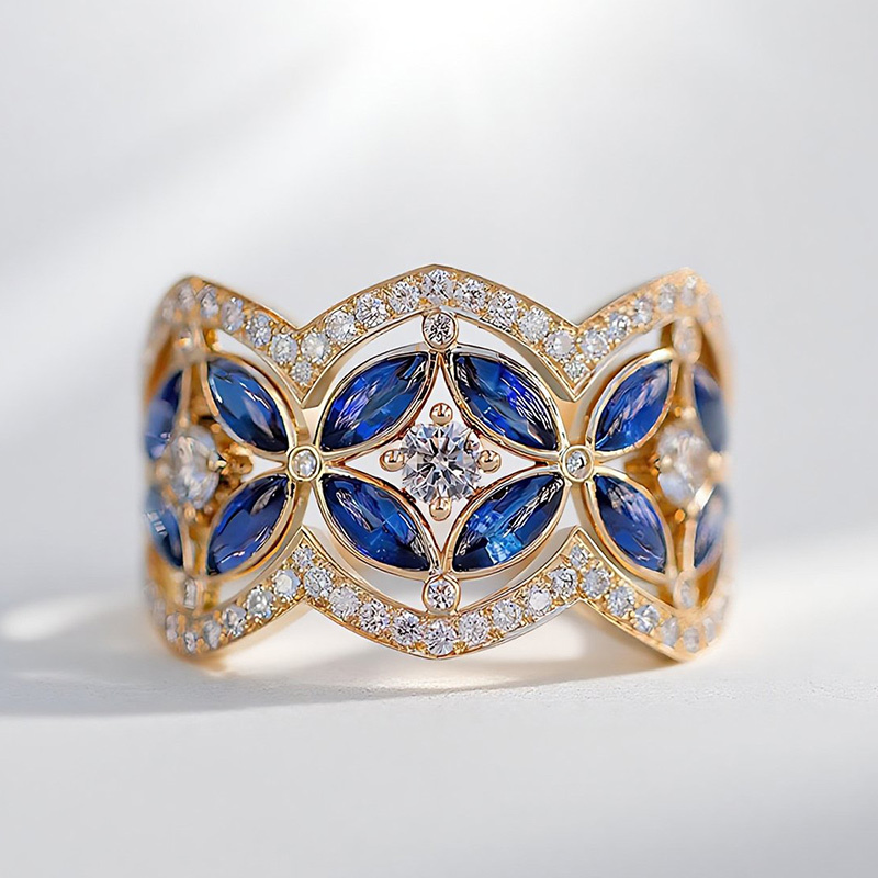 Sotiya Round and Marquise Cut Flower Ring Sterling Silver-Sotiya