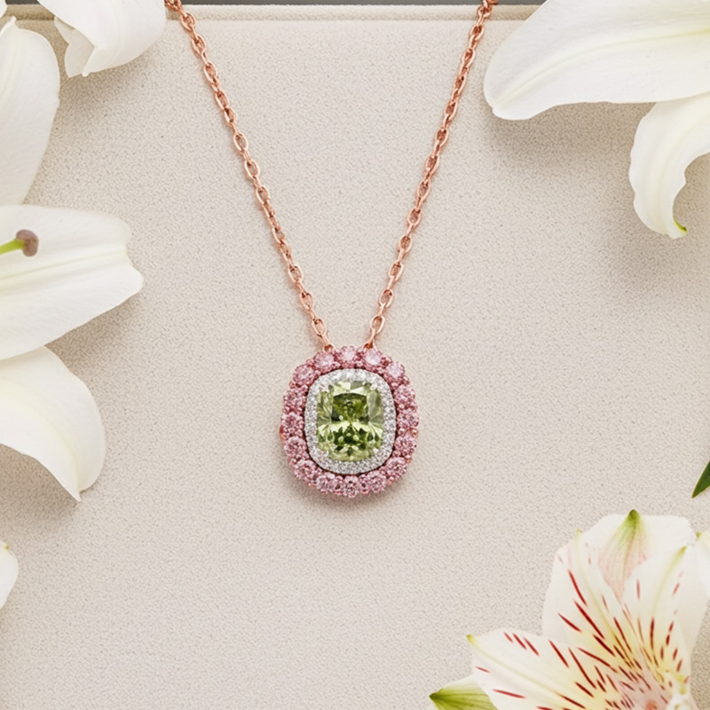 Sotiya Double Halo Cushion Cut Necklace Sterling Silver-Sotiya