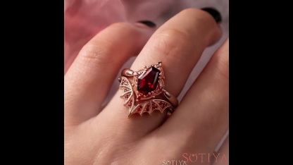 Sotiya Vintage Gothic Bat Coffin Cut Wedding Bridal Ring Set Sterling Silver