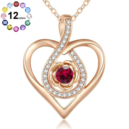 Sotiya 12 Birthstones Heart Rose Round Cut Necklace Sterling Silver-Sotiya